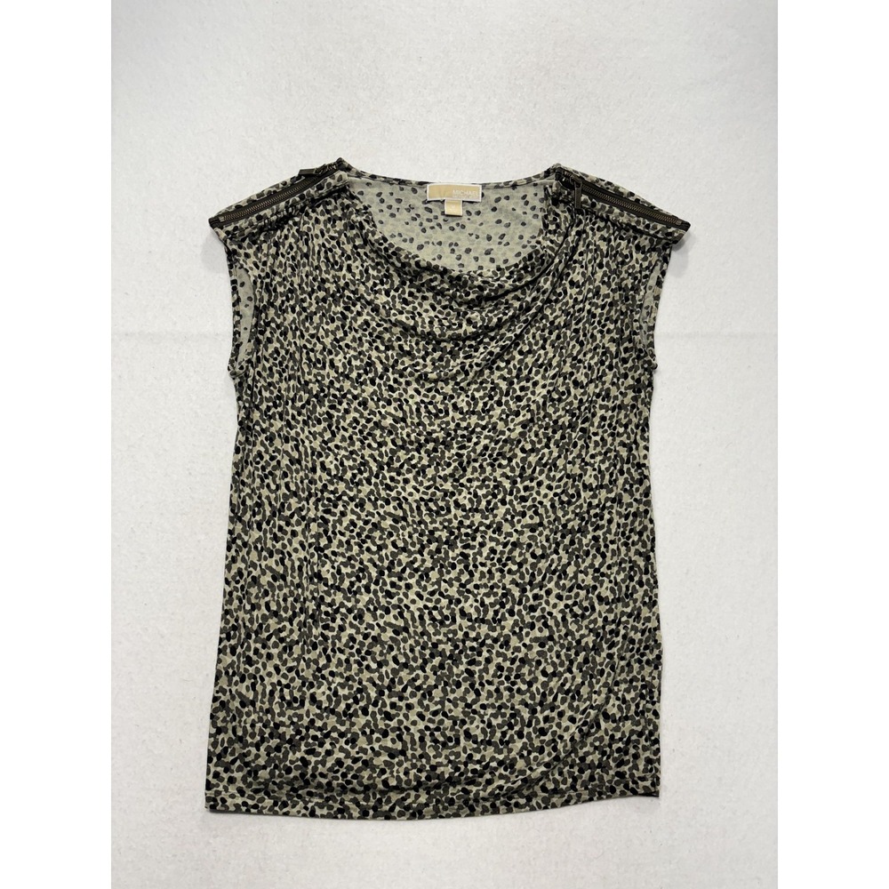 MICHAEL Michael Kors Tank Womens Medium Beige Cowl Neck Animal Print Jersey Top